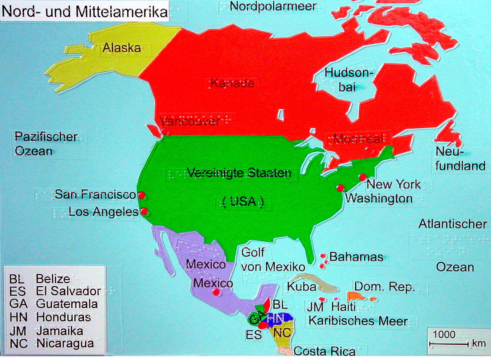 Landkarte mit Nord- und Mittelamerika