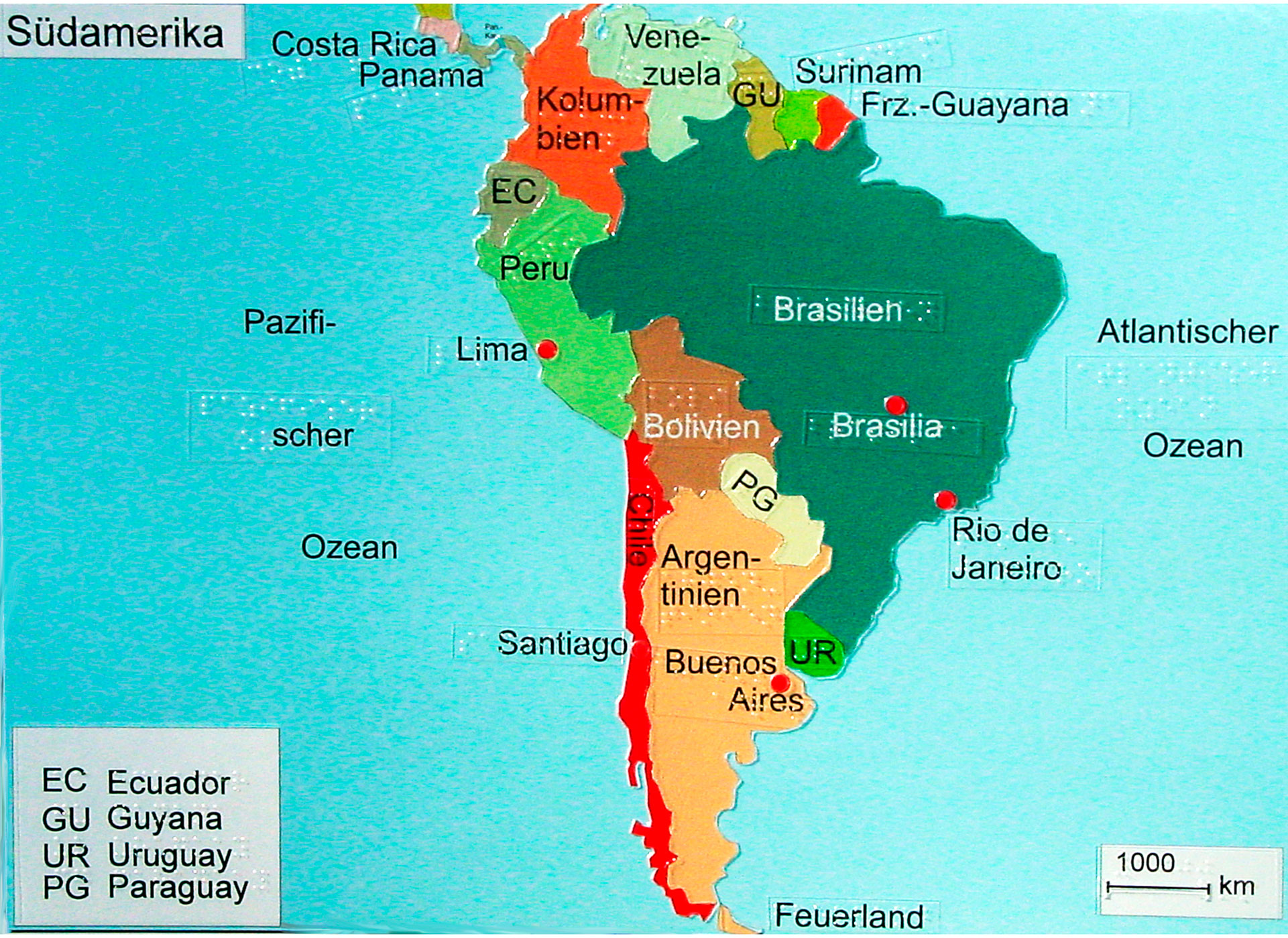 Landkarte mit Südamerika
