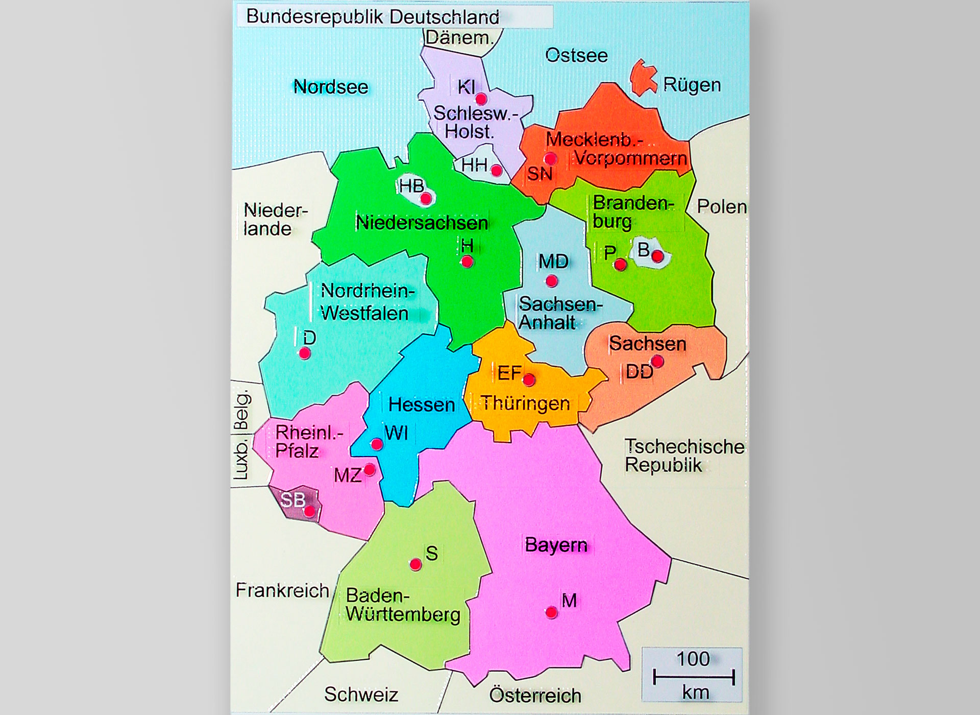 Landkarte mit den Bundesländern Deutschlands